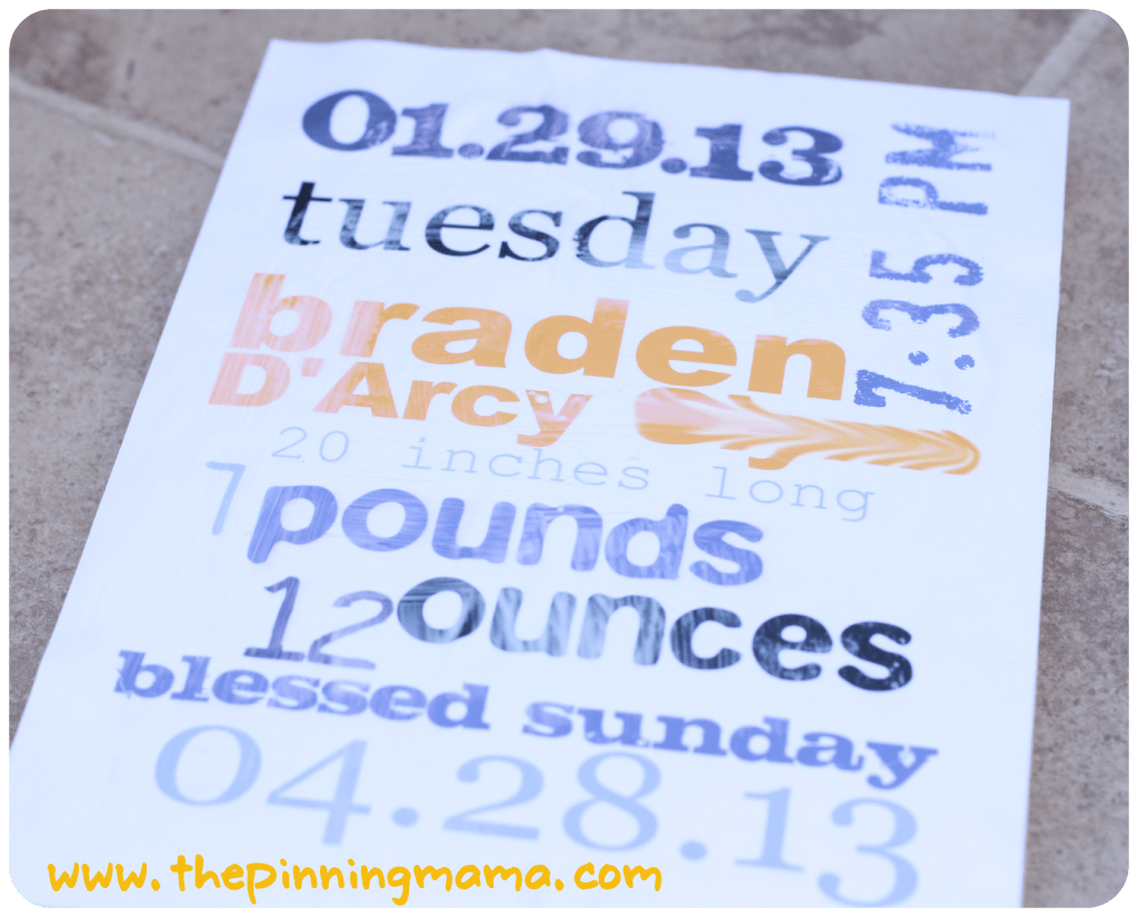 stats board, baby shower gift, baptism gift, christening gift, blessing gift, present for baptism, baby present, wooden board, DIY print on wood, mod podge crafts, wooden memory board, subway art