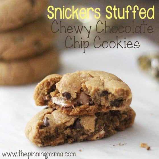 The Ultimate Game Day Recipe!!! Snickers Stuffed Chewy Chocolate Chip Cookies by www.thepinningmama.com #shop