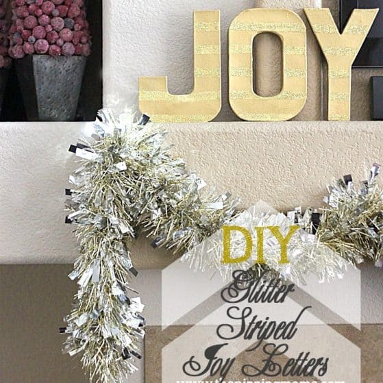 {Easy Christmas Decor} DIY Glitter Striped Joy Letters from www.thepinningmama.com