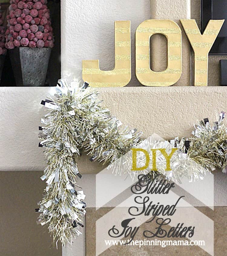{Easy Christmas Decor} DIY Glitter Striped Joy Letters from www.thepinningmama.com