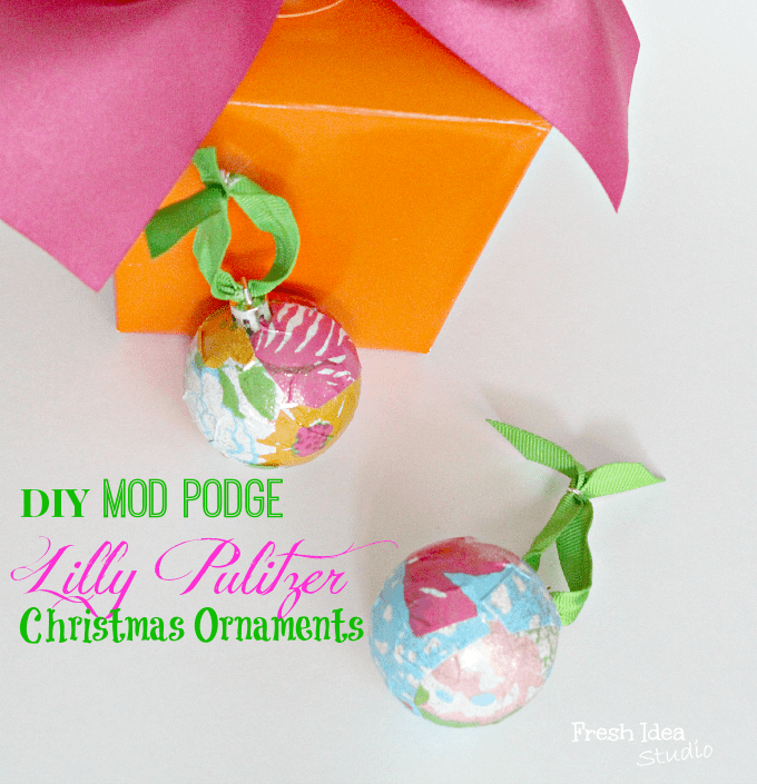 DIY Mod Podge Lilly Pulitzer Christmas Ornaments