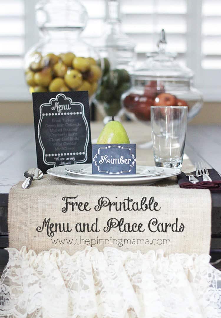 Free Printable Chalkboard Menu and Place Card --->click here for free download