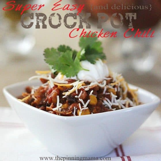 Easy {and delicious} Crock Pot Chicken Chili - click for recipe