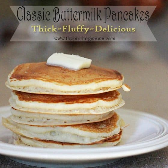 Thick and Fluffy Classic Buttermilk Pancakes Recipe by www.thepinningmama.com