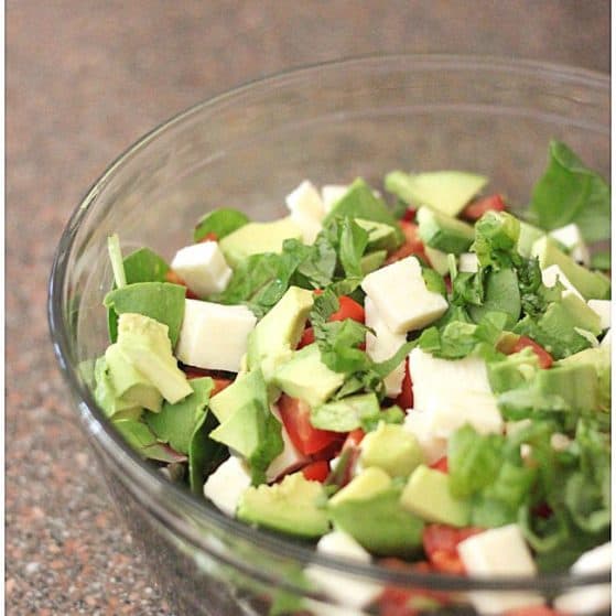 Tomato Mozzarella Avocado Salad with Basil. Such a refreshing salad for spring and summer!