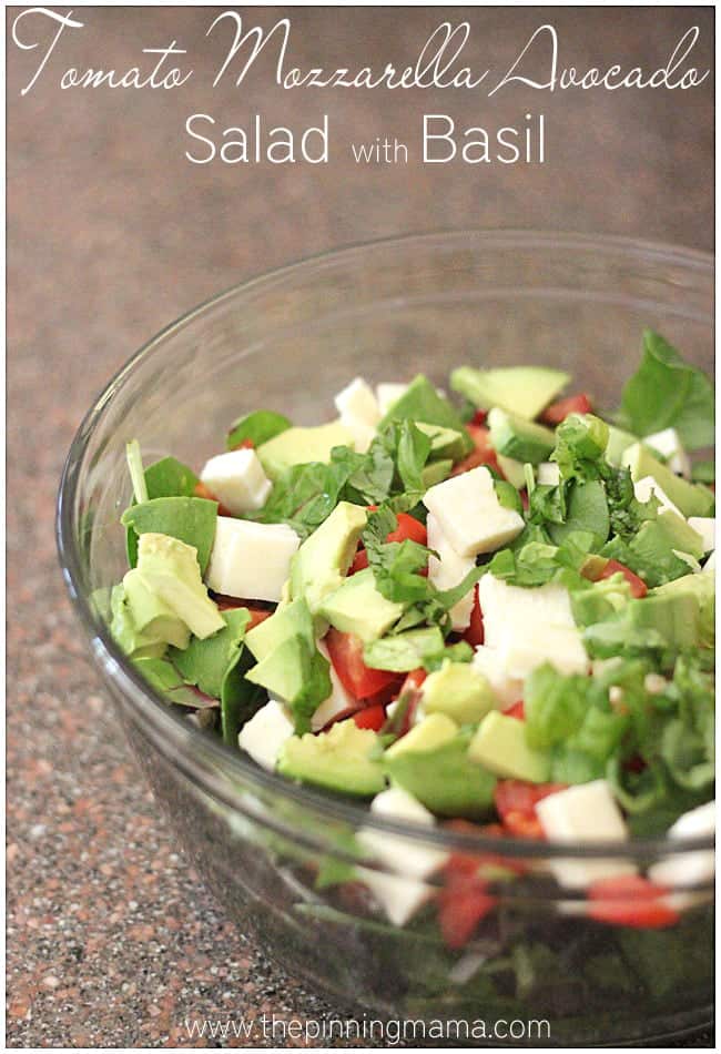 Tomato Mozzarella Avocado Salad with Basil. Such a refreshing salad for spring and summer!