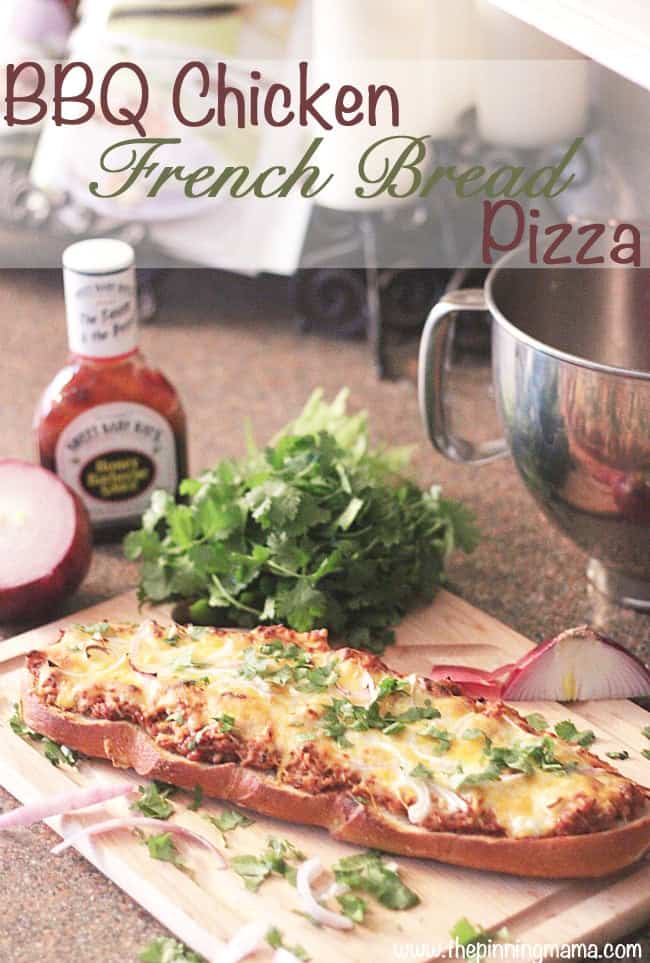 BBQ Chicken French Bread Pizza- Prepped and ready in 20 minutes!