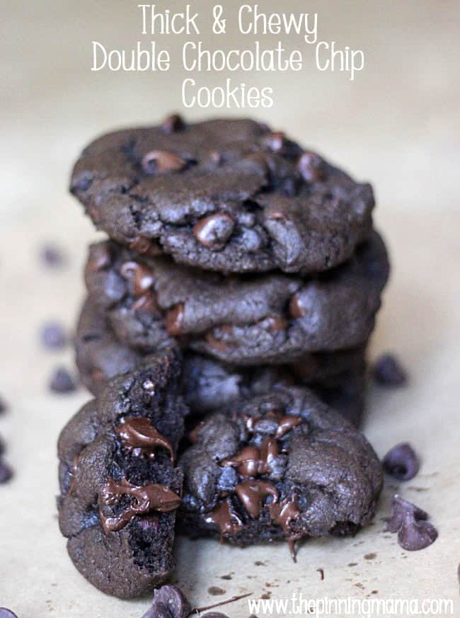 Thick & Chewy Double Chocolate Chip Cookies - Click here for recipe!
