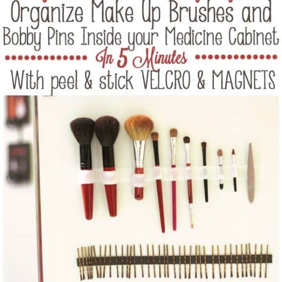 Organize your make up brushes right inside your medicine cabinet in only about 5 minutes with this easy trick!