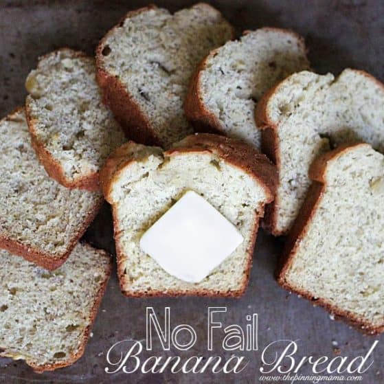 No fail banana bread recipe- ALWAYS moist, high rising, and full of flavor! So simple too!
