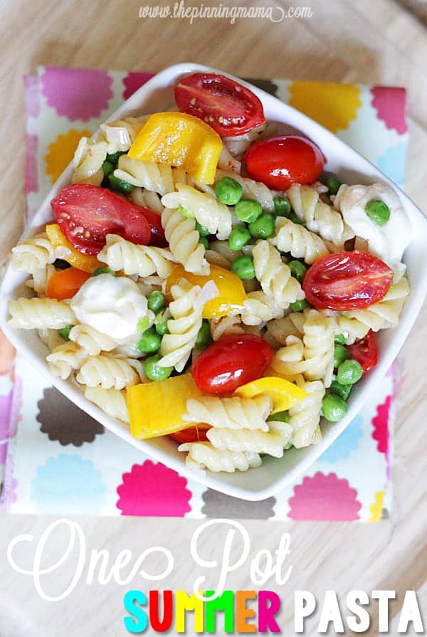 One Pot Summer Pasta- Awesome recipe you can eat hot or cold! Click for recipe!