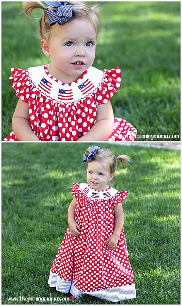 Adorable smocked flag patriotic Dress for 4th of July.