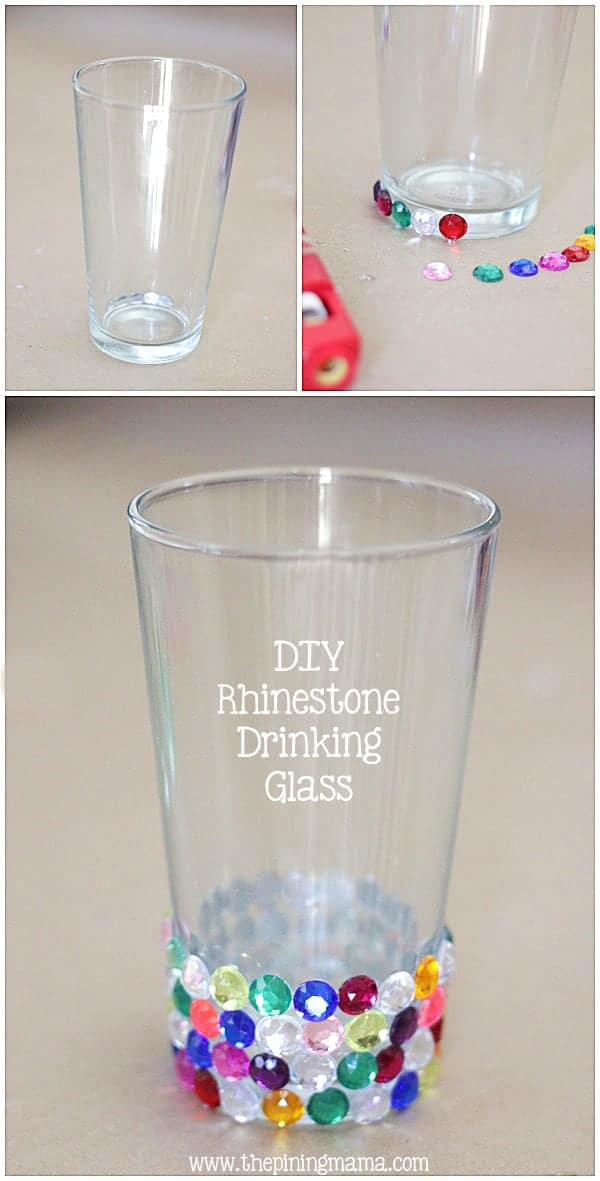 DIY Rhinestone drinking glass plus 12 other easy rhinestone projects!