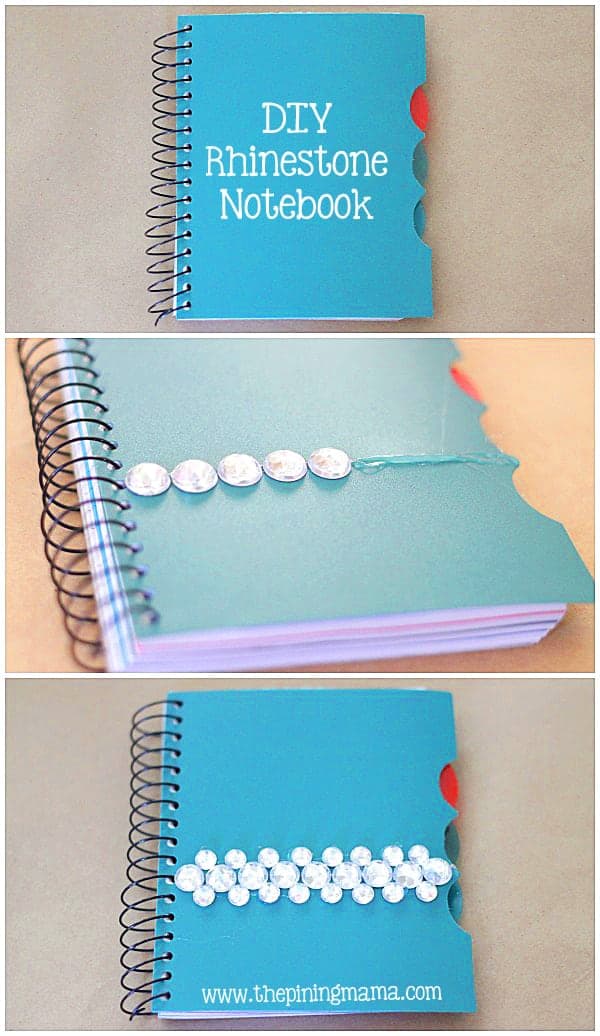 DIY Rhinestone notebook plus 12 other easy rhinestone projects!