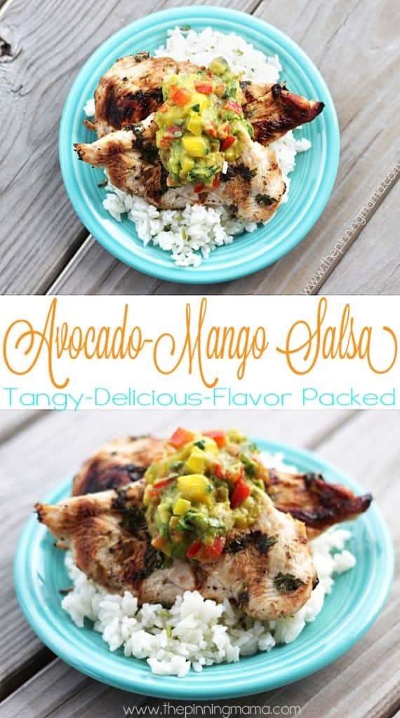 Avocado Mango Salsa is simple to make and so filled with flavor your tastebuds will dance! Serve it alone with chips or on top of my favorite recipe, Margarita Grilled Chicken!