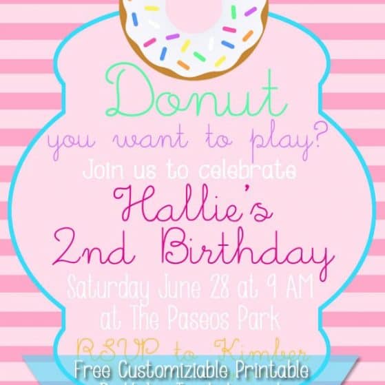 Customizable Donut Birthday Party Invitation - Free Download at www.thepinningmama.com