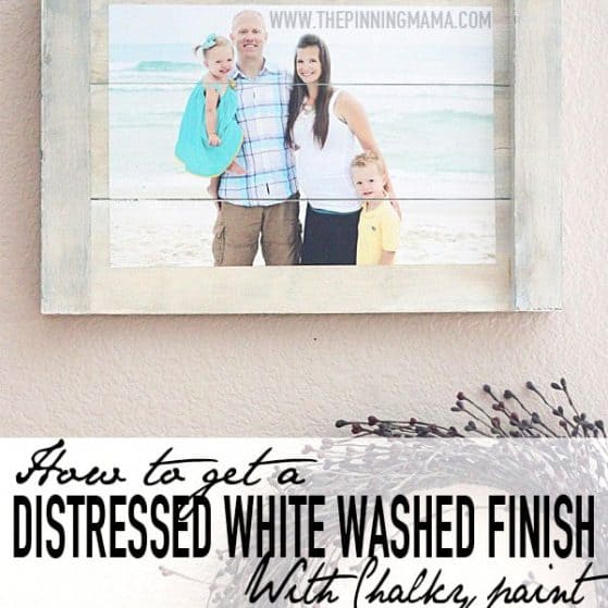 How to get a distressed white washed finish on any wooden surface with this chalky paint technique!