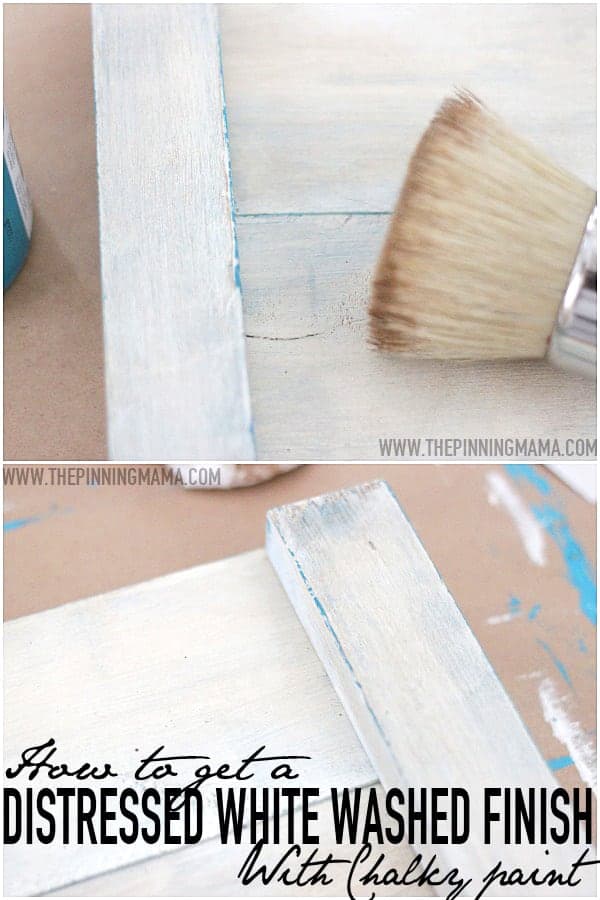 How to get a distressed white washed finish on any wooden surface with this chalky paint technique!
