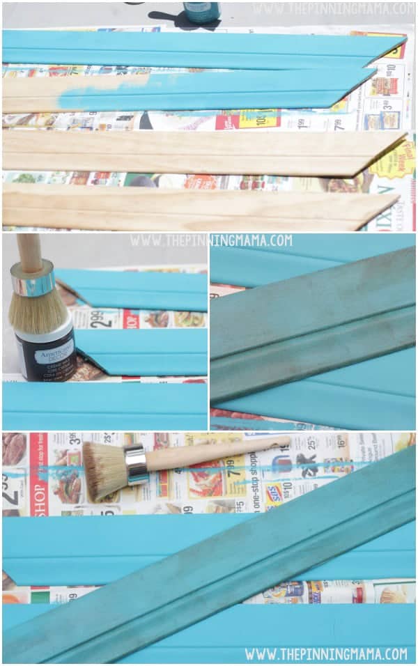 Use chalky finish paint to get a beautiful matte vintage finish on the frame for your oversized chalkboard.