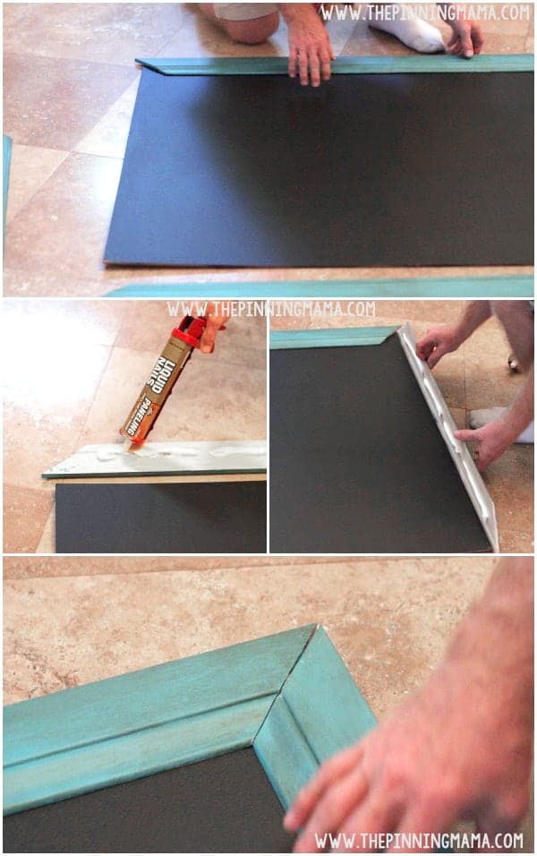 Oversized Outdoor Chalkboard : Finish your chalkboard by using liquid nails to fit the frame together.
