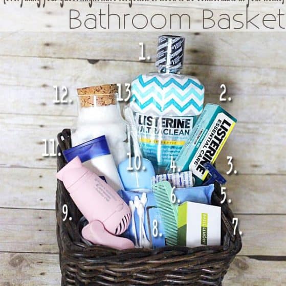 Every idea you need to make a guest basket for the bathroom! Love this idea!