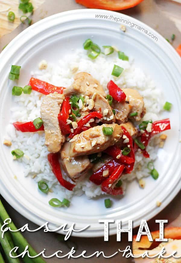 One of our favorite weeknight dinners! Only 5 ingredients to an awesome meal! Easy Thai Chicken Bake
