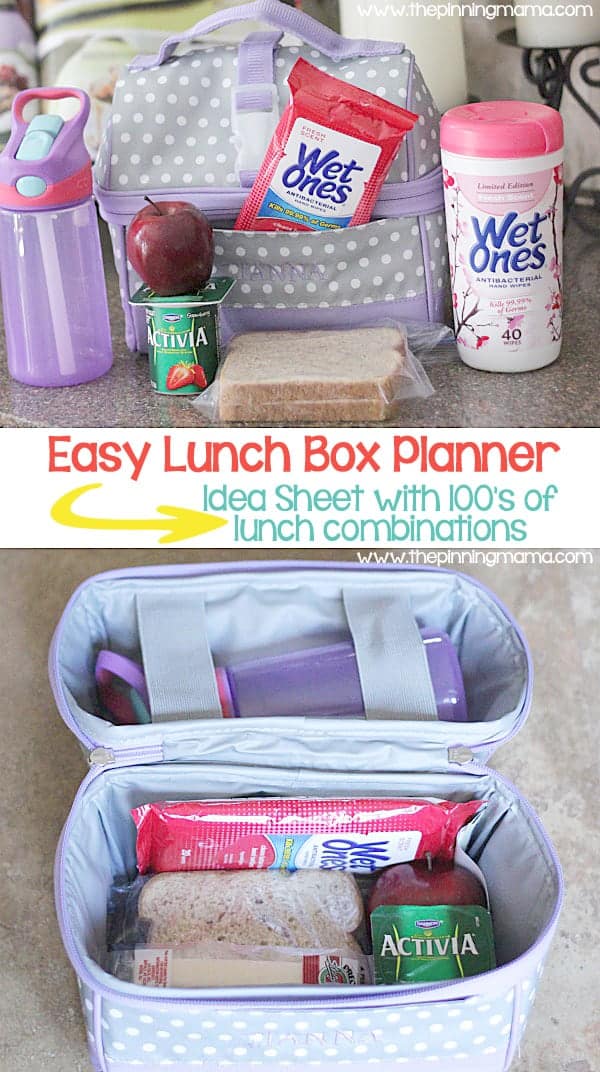 Make packing school lunch easy with this free printable planner! 100's of combinations of easy and healthy foods for your lunch box.