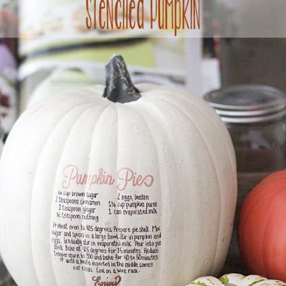 How cute is this? Stenciled Pumpkin Pie Recipe on a Pumpkin! LOVE!