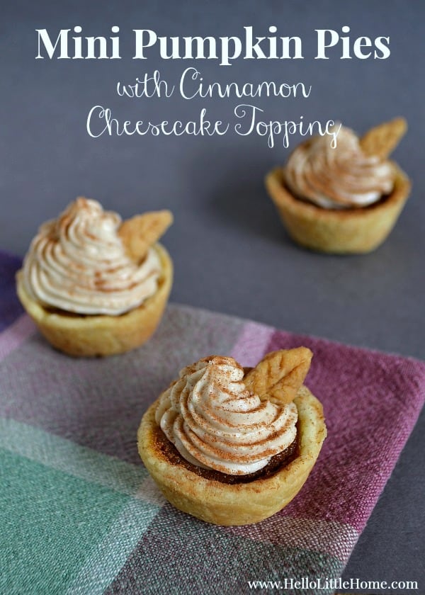 Mini Pumpkin Pies with Cinnamon Cheesecake Topping | Hello Little Home for The Pinning Mama #dessert #PumpkinPie #Thanksgiving