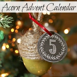 Advent calendars are a fun way for kids to countdown to Christmas. This easy diy craft tutorial show you how to make acorns that hang on your tree. Each night the kids can open one up and see what special treat or activity they get. It’s fun for the whole family!