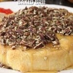I just made this Honey Pecan Baked Brie and everyone begged for the recipe! Pin this to your appetizer board ASAP!