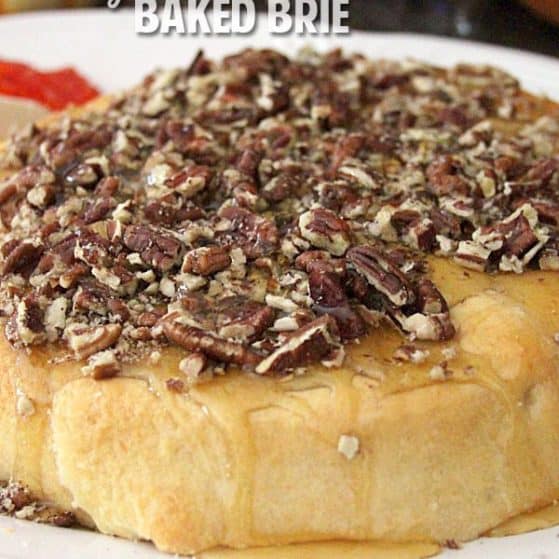 I just made this Honey Pecan Baked Brie and everyone begged for the recipe! Pin this to your appetizer board ASAP!