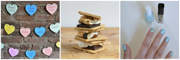 DIY Conversation Heart Banner, Indoor S'mores & DIY Heart Manicure at Hello Little Home