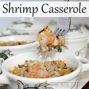 This cheesy shrimp casserole is an easy recipe to make for parties or just a simple family meal. Cheese and rice cooked with shrimp make a delicious meal or appetizer. You can cook it as one big casserole or in individual dishes. It’s one of my favorite quick recipes for special occasions! 