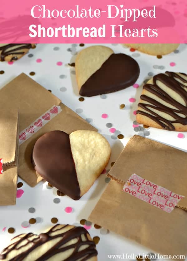 Chocolate-Dipped Shortbread Hearts | Hello Little Home for The Pinning Mama #ValentinesDay #Cookies