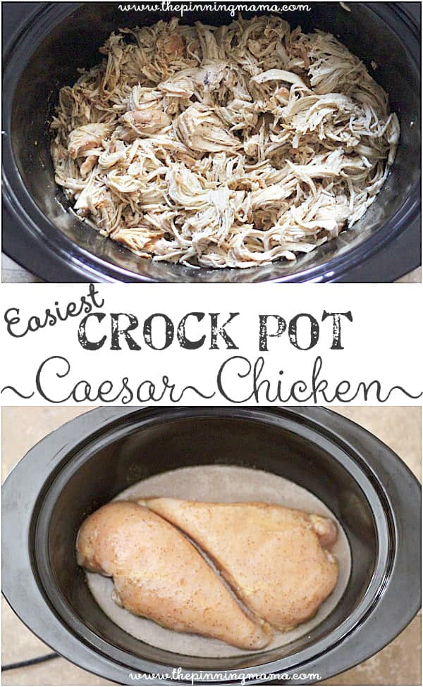 3 Ingredient Crock Pot Caesar Chicken... Perfect for sandwiches, wraps and salads!!