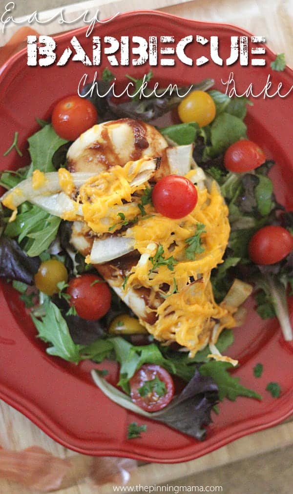 Serve this barbecue chicken bake over greens for a healthy dinner recipe the whole family will devour!