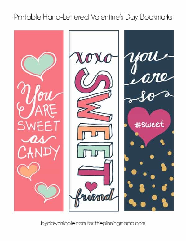 Hand-Lettered Valentine's Bookmark Printables • The Pinning Mama