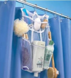 Great way to organize shower stuff in the bathroom! Lots of bathroom organization ideas on thepinningmama.com