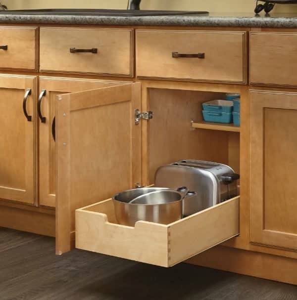 Use pull out drawers to organize tupperware