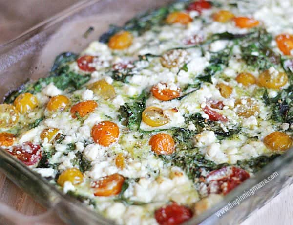 Spinach Pesto Feta Egg White Casserole- Delicious! via thepinningmama.com