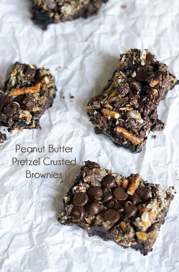 Peanut Butter Chocolate Pretzel Crusted Brownies. The best brownies EVER! Recipe via thepinningmama.com