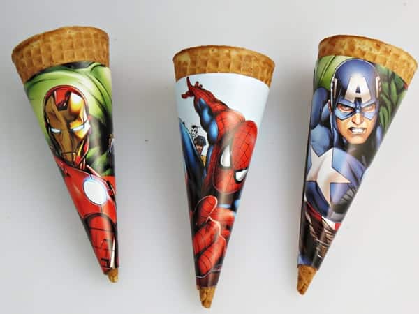 Make custom ice cream cone wrappers for your party out of old posters! SO SMART!