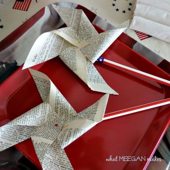 DIY Vintage Book Page Pinwheels - ADORABLE 4th of July decor and even the kids could help make this craft!