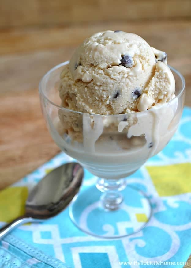 This delicious Peanut Butter Chocolate Chip Frozen Yogurt is an easy to make summer treat! | HelloLittleHome.com for The Pinning Mama
