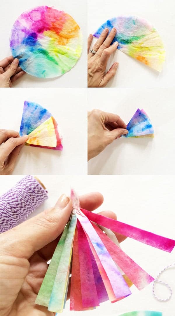 How to make watercolor rainbow tassles! My kids would love this easy craft!