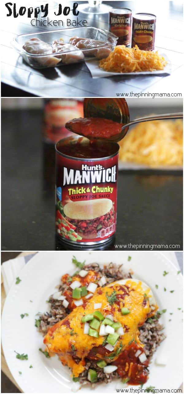 One dish. 3 ingredients. Perfectly Easy Dinner. Sloppy Joe chicken bake by www.thepinningmama.com