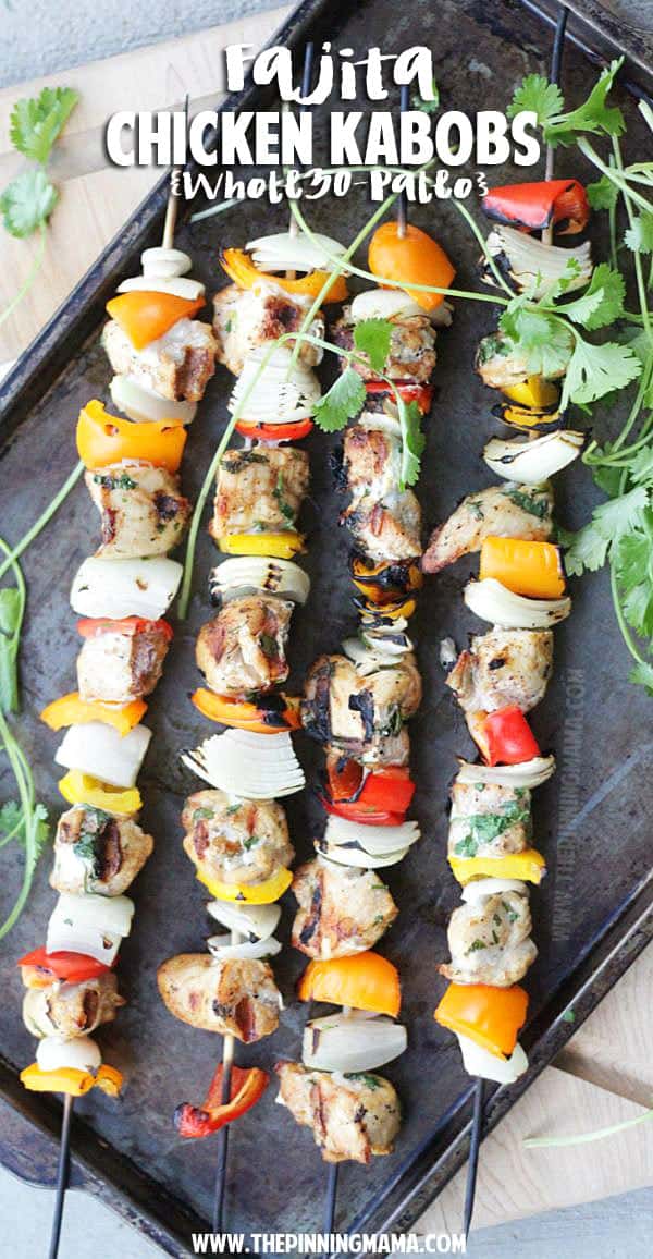 Paleo + Whole30 Recipe: Fajita Kabobs on the grill. This is perfect for when we have company because everyone can customize their own!