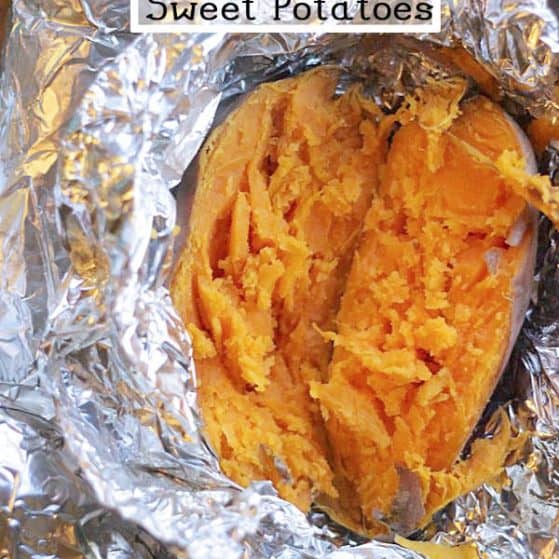 Slow cooker sweet potatoes- perfect to have on hand for Paleo or Whole30 diets.