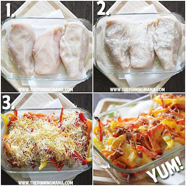 Only 5 ingredients and 10 minutes of prep! Easy Bacon Ranch Chicken Bake, light version!